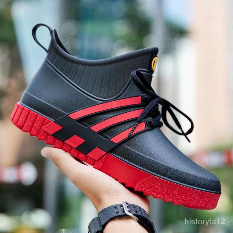 Fashion NonSlip Rain Boots Male Short Warm Waterproof Shoes Student