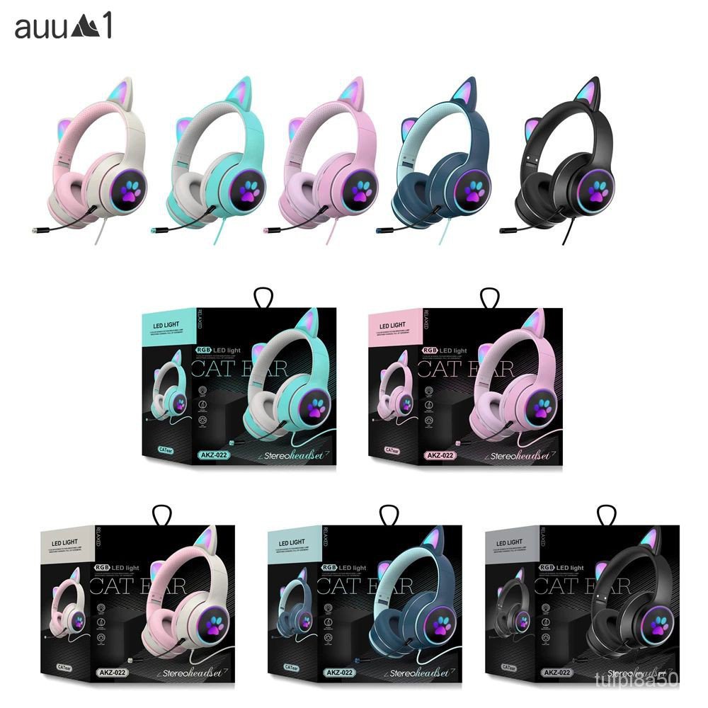 AKZ022 Luminous Cat Ear Headset 7.1 Channel Headmounted Wired