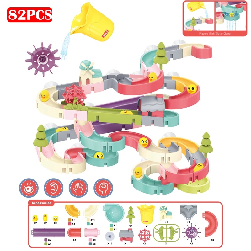 ของเล่นBath Toys Baby Bathroom Duck DIY Track Bathtub Kids lay Water