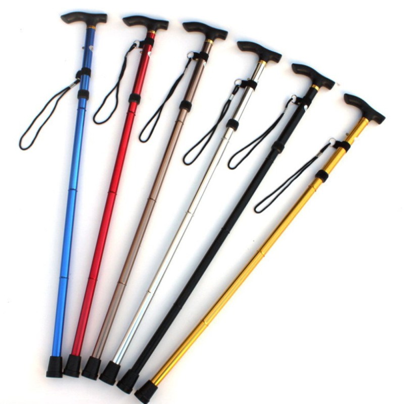Aluminum Folding Trekking Pole Walking Cane Retractable Antislip Four