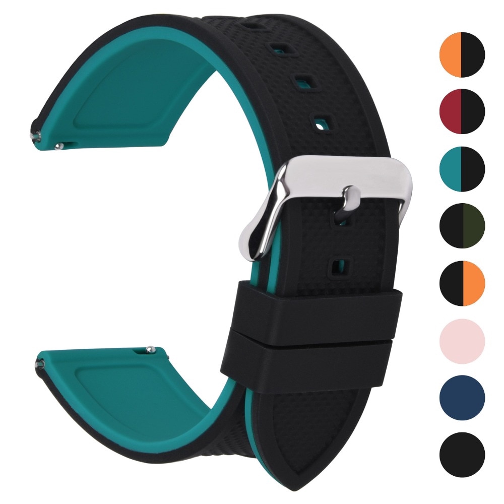 8 Colors Quick Release Silicone Rubber Watch Band, Soft Rubber Watch Strap with Buckle 18mm 20mm