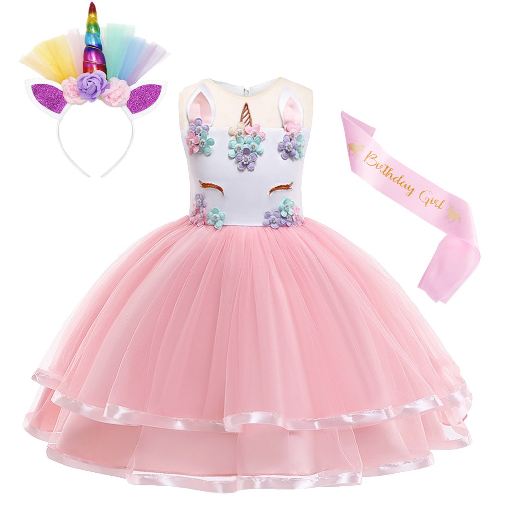 Unicorn dress princess girl unicorn party dress sleeveless flower tutu