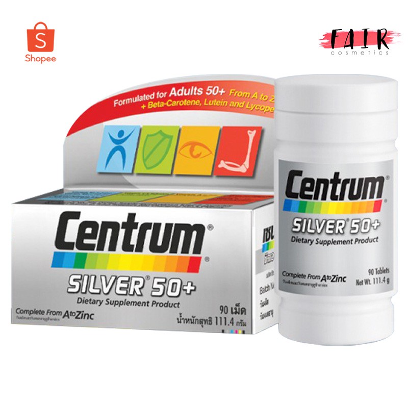 Centrum Silver 50+ A to Zinc เซนทรัม ซิลเวอร์ [90 เม็ด กล่องเงิน รุ่น