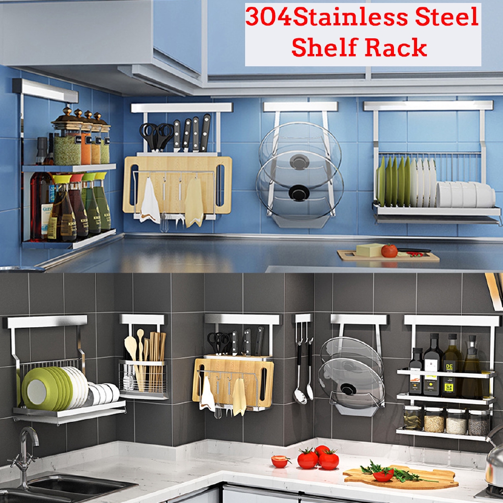 304 Stainless Steel Kitchen Shelf Rack Storage Holders Plate Dish Pot
