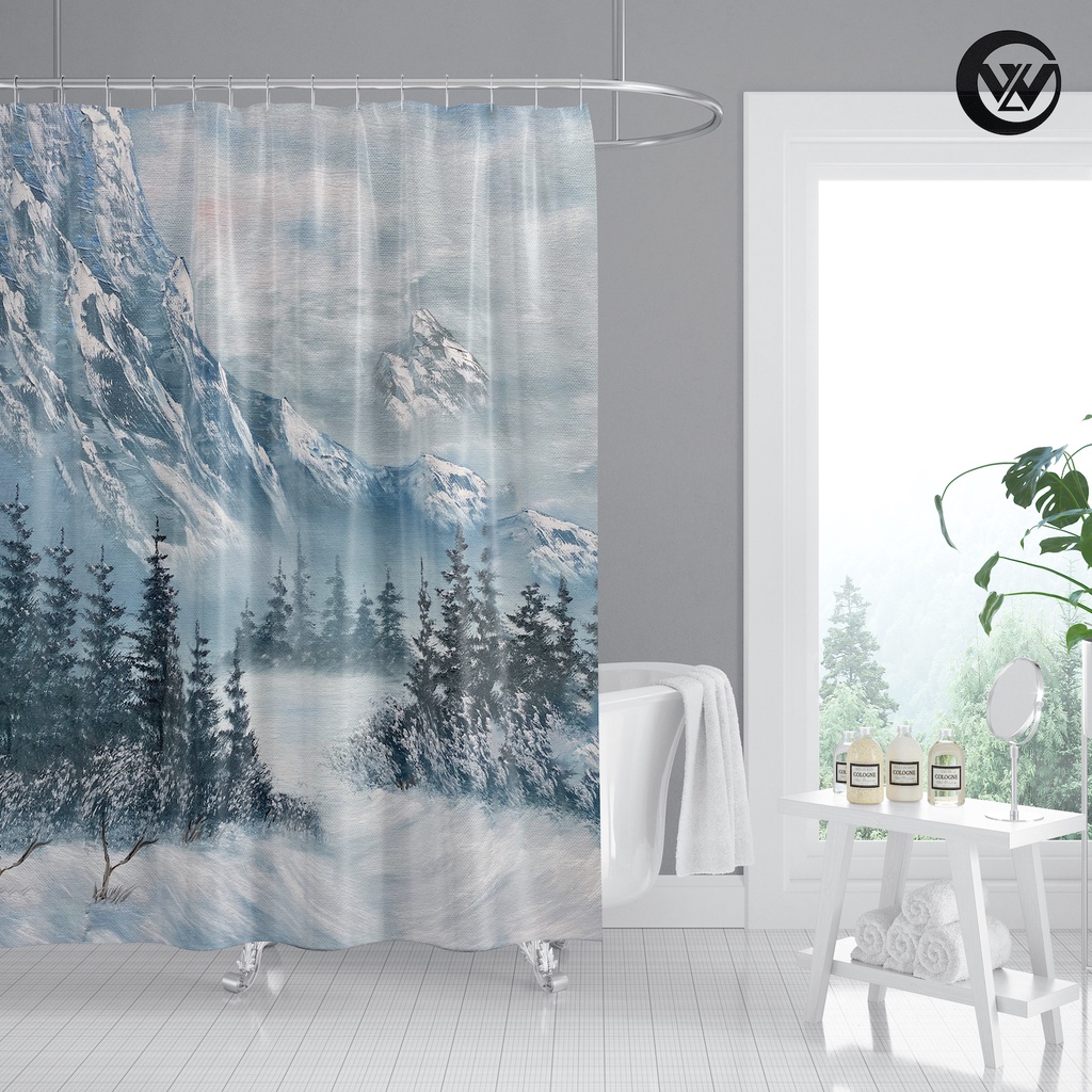 Nordic Winter Snow Mountain Peak Natural Landscape Shower Curtain Waterproof Polyester Home