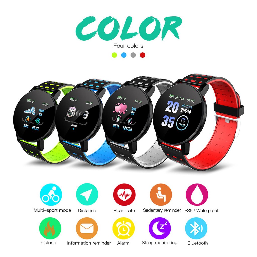 ☽119 Plus Bluetooth Smart Watch Men Blood Pressure Waterproof Sport