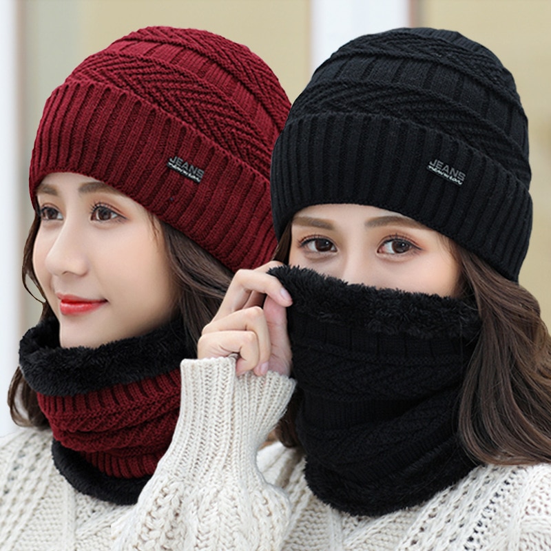 Balaclava Women's Knitted Hat Scarf Caps Neck Warmer Winter Hats For Men Women Skullies Beanies