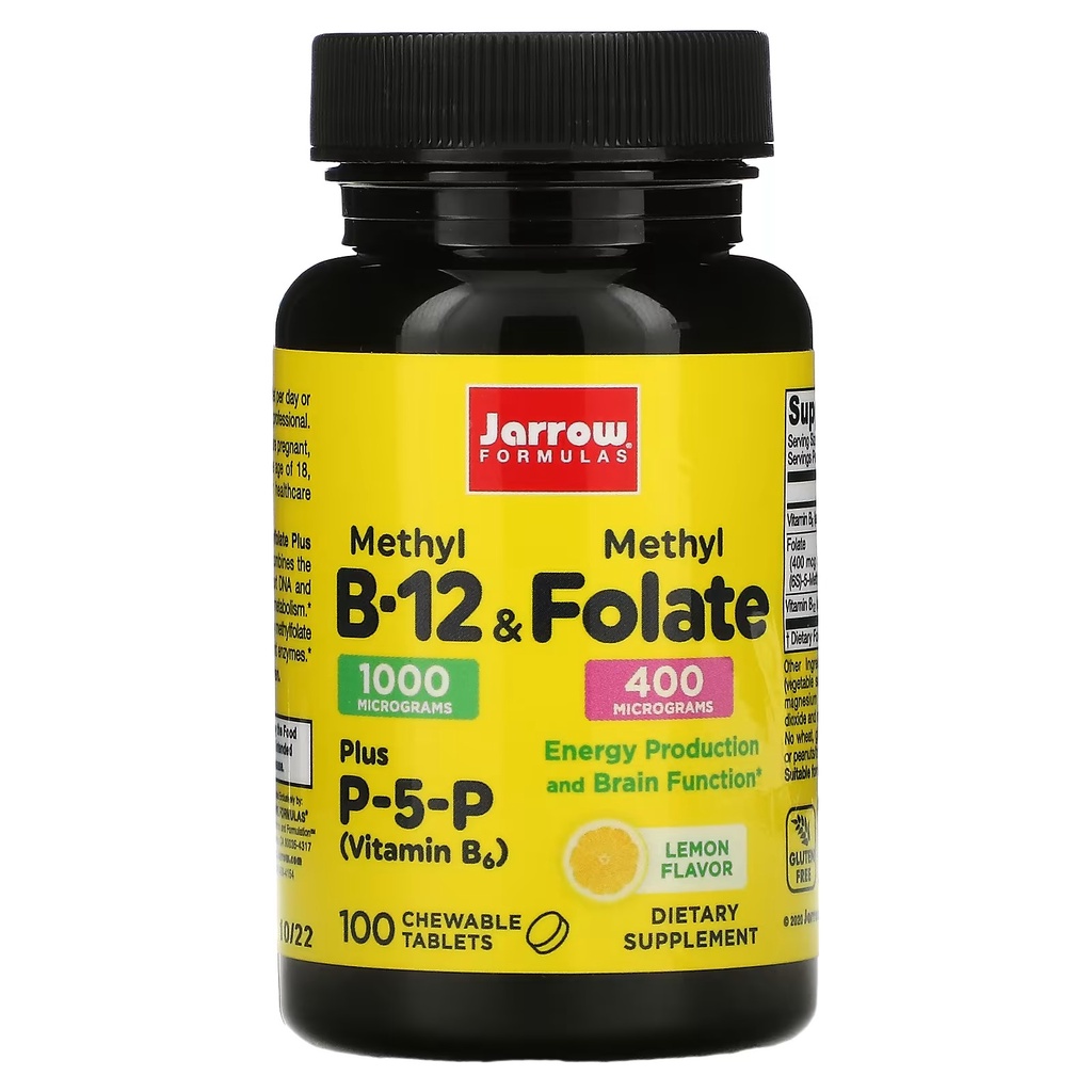 Vitamina B12 1000mcg Metilfolato 400mcg 100 Capsulas Vegetais Jarrow