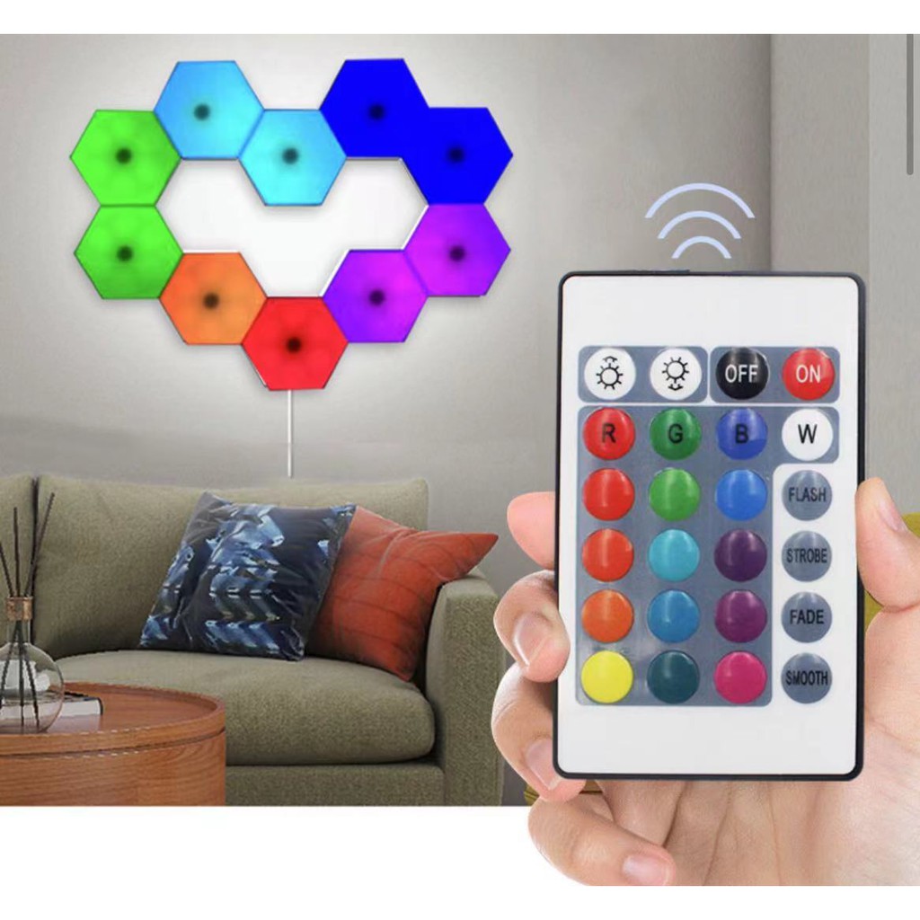 Kit 3 Lâmpada Colmeia Led Luminária Colorido Sem Fio Rgb Controle