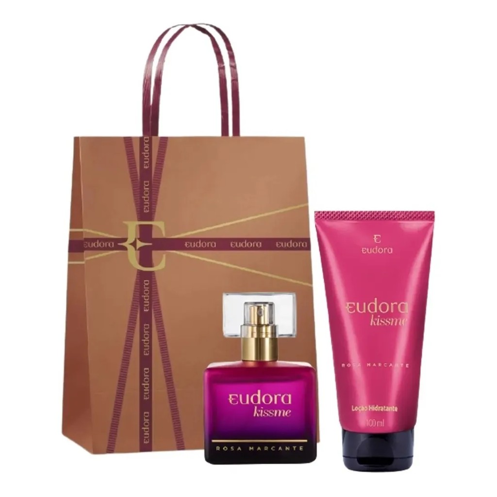 Kit Presente Feminino Eudora Perfume Kiss Me Rosa Marcante 50ml + Creme Hidratante 100ml Eudora
