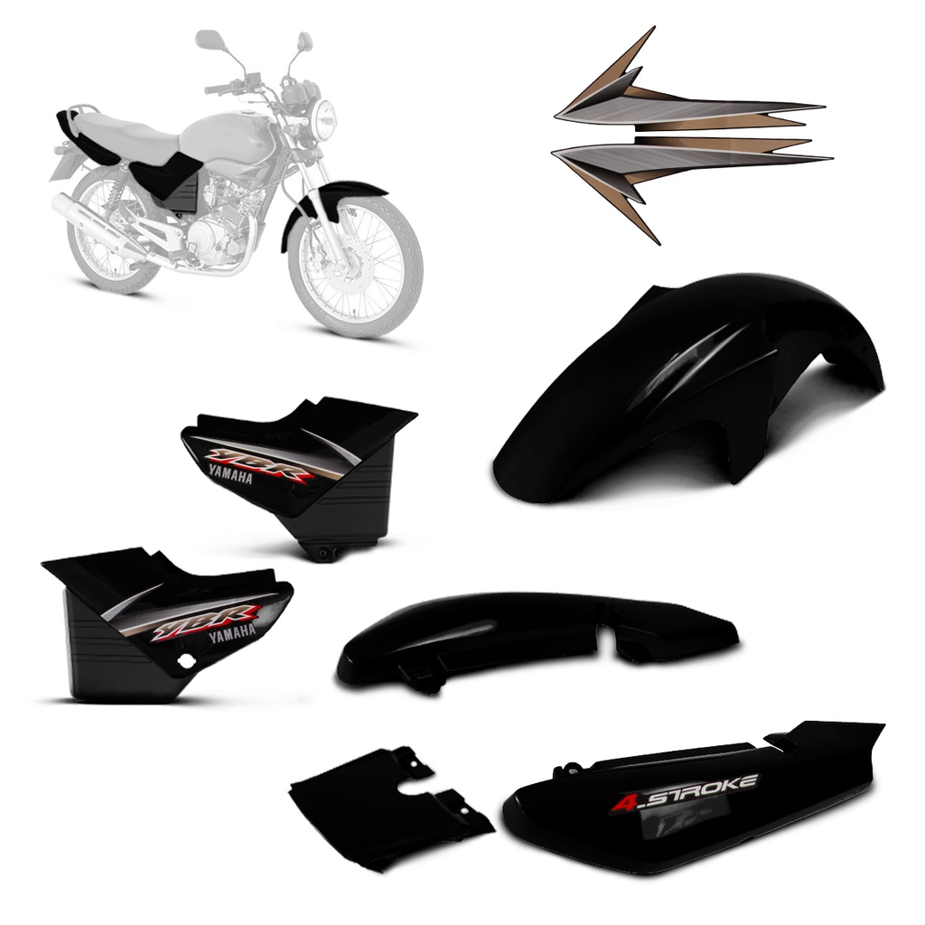 Kit Carenagem Completo Yamaha Ybr 125 Preta 2002 Até 2008 Com Adesivos