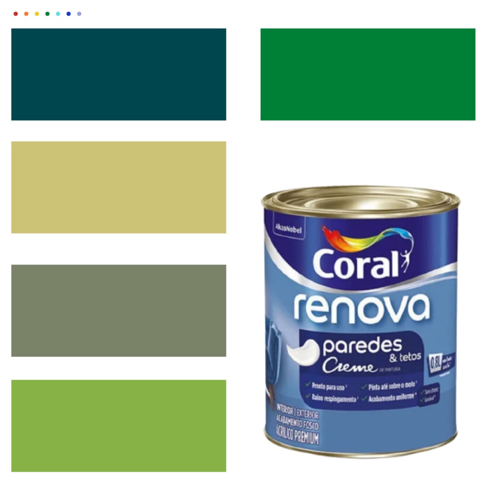 Tinta Parede Acrílica Coral Cor Verde 800ml Lavável Antimofo Verde Kiwi