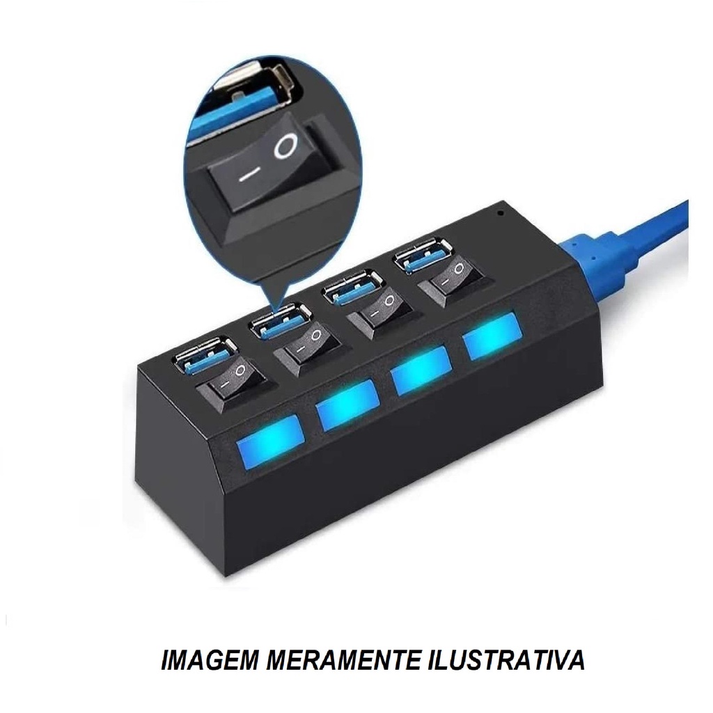 HUB USB 4 PORTAS 2.0 ADAPTADOR E EXPANSOR PEN DRIVE TV MOUSE TECLADO