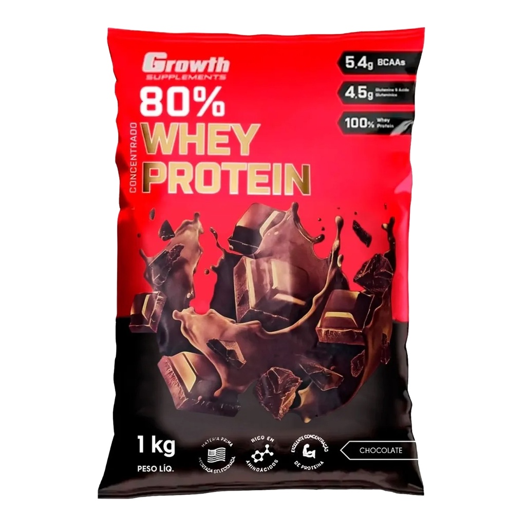 Whey Chocolate Protein 80 Proteína Concentrado 1Kg Growth Suplementos