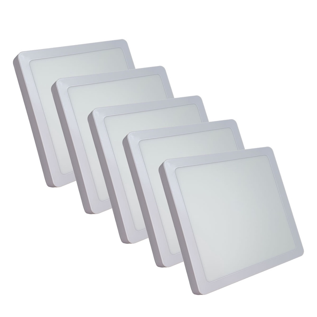 Kit 5 Luminária LED Sobrepor 24w Quadrado Luz Branco Quente 3000k Plafon para sala quarto