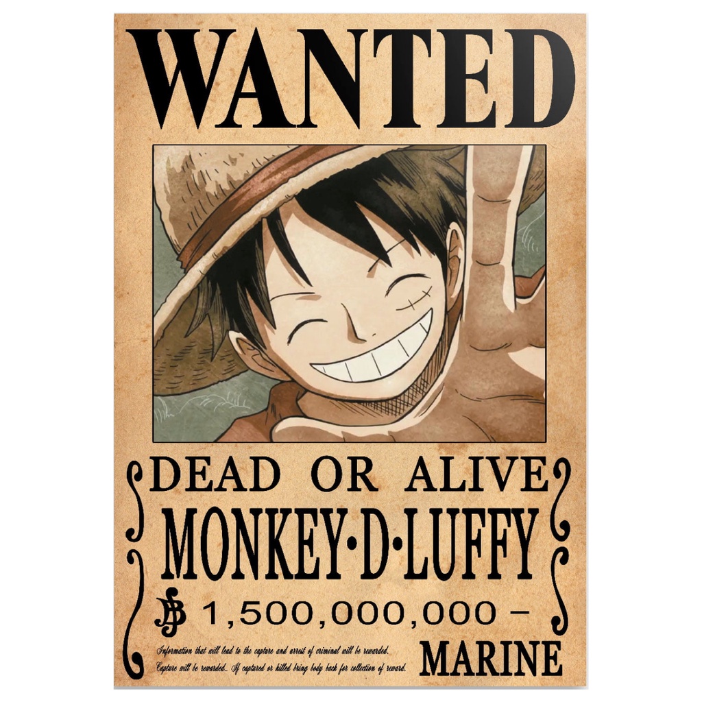 Poster Anime One Piece Tam A4 e A3 Cartaz de Procurado Com