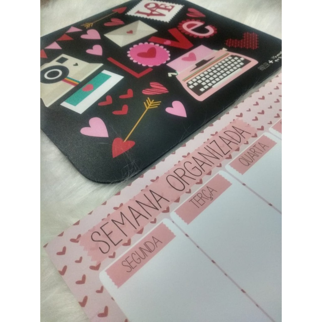 Kit Love MousePad + Planner Semanal 50 folhas para seu home office