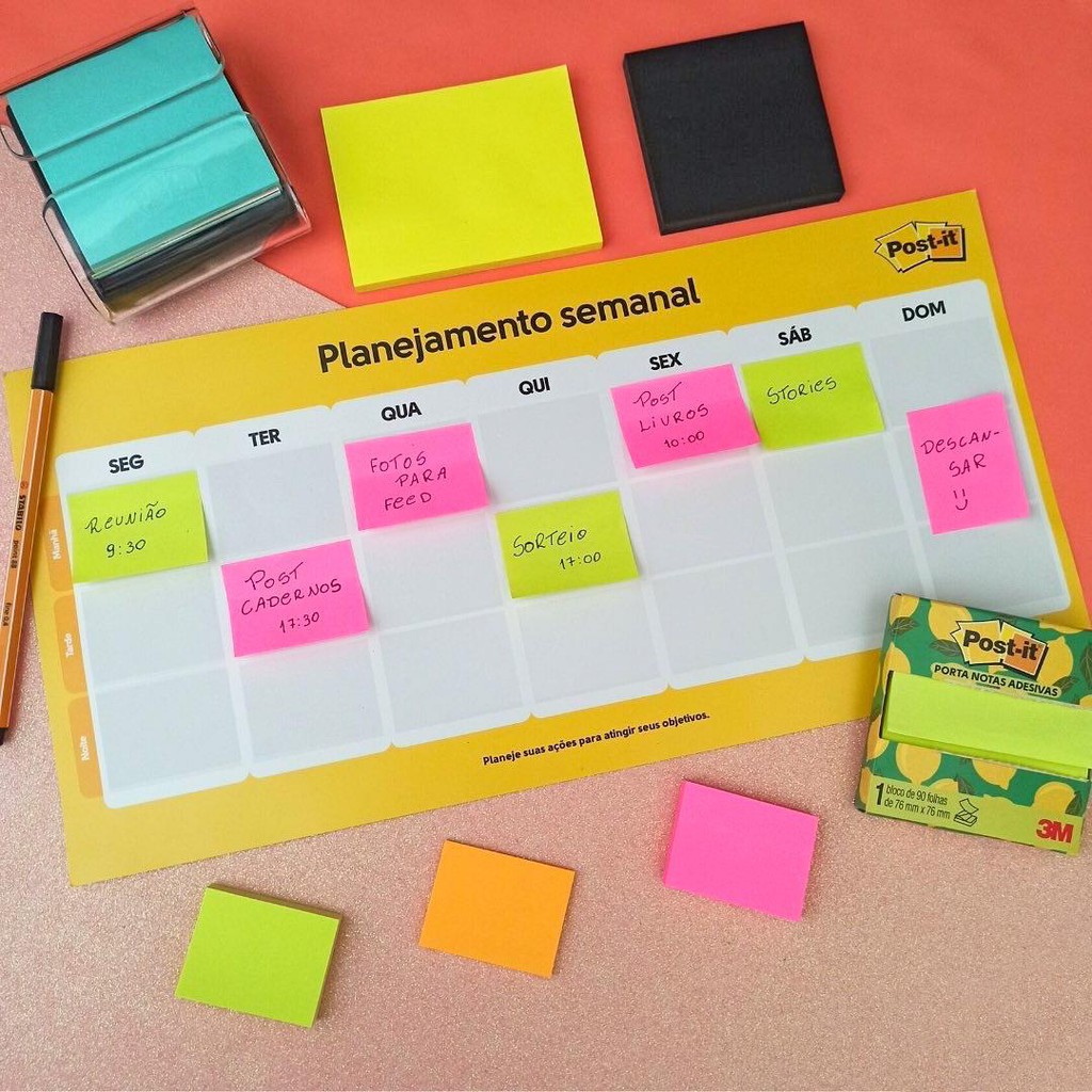 Planejamento Semanal 200 mm x 400 mm com 2 Blocos Adesivos Postit 38