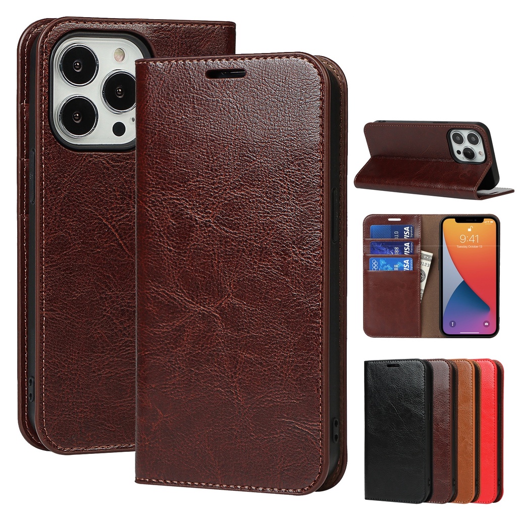 100 Real Genuine Leather Flip Phone Case Para iPhone 13 12 11 Pro Max