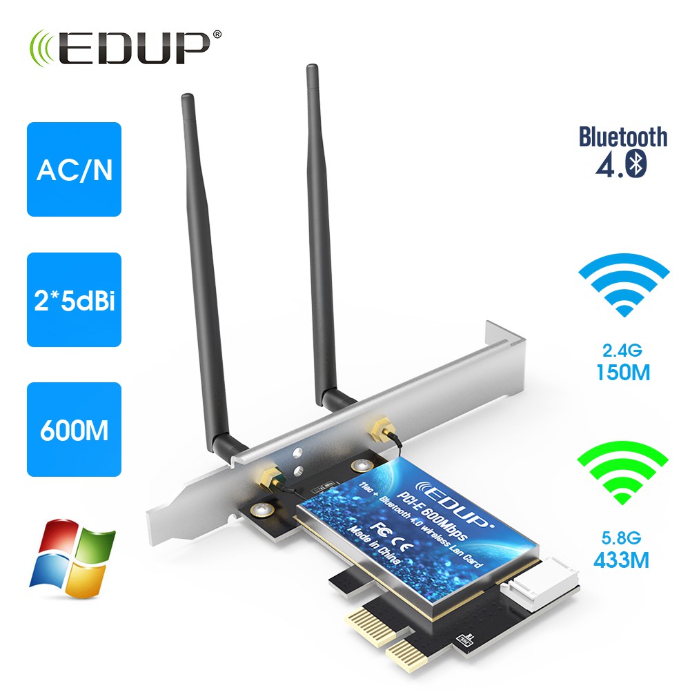 Placa De Rede Wi-Fi Dual Band 2.4Ghz /5Ghz 600Mbps Com Bluetooth 4.0 Slot Pci-E Wireless 5G Pci Express - Para Pc Desktop | Shopee Brasil
