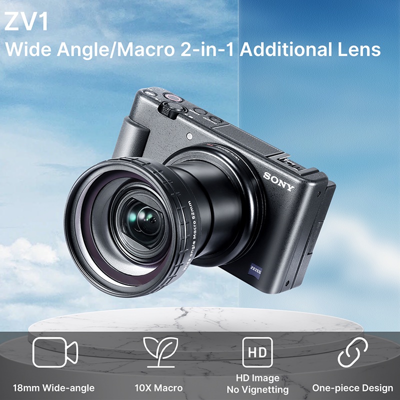 18mm Wide Angle Lens for Sony ZV1 ULANZI WL1 ZV1 18mm 10X Macro 2in1
