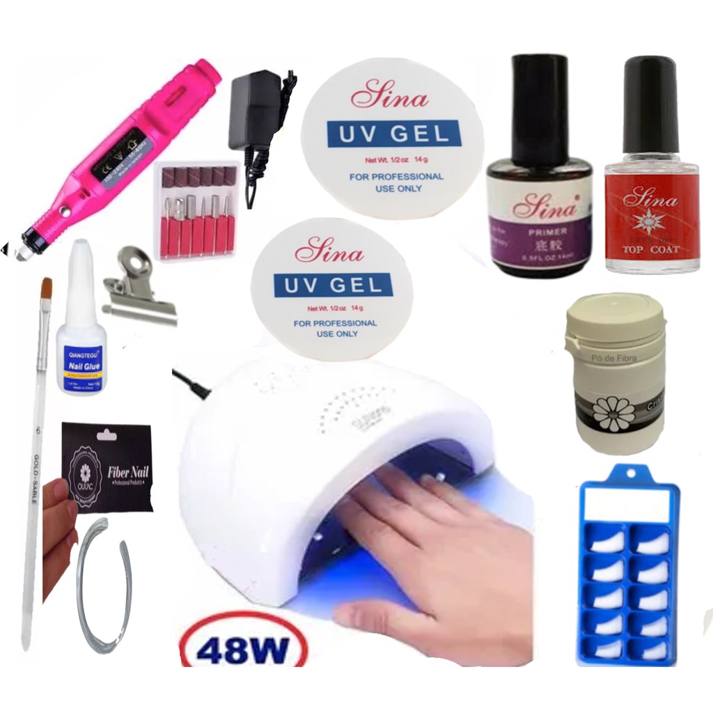 Kit Unha De Gel Fibra Vidro Acrigel Passo Passo Alongamento Sina com