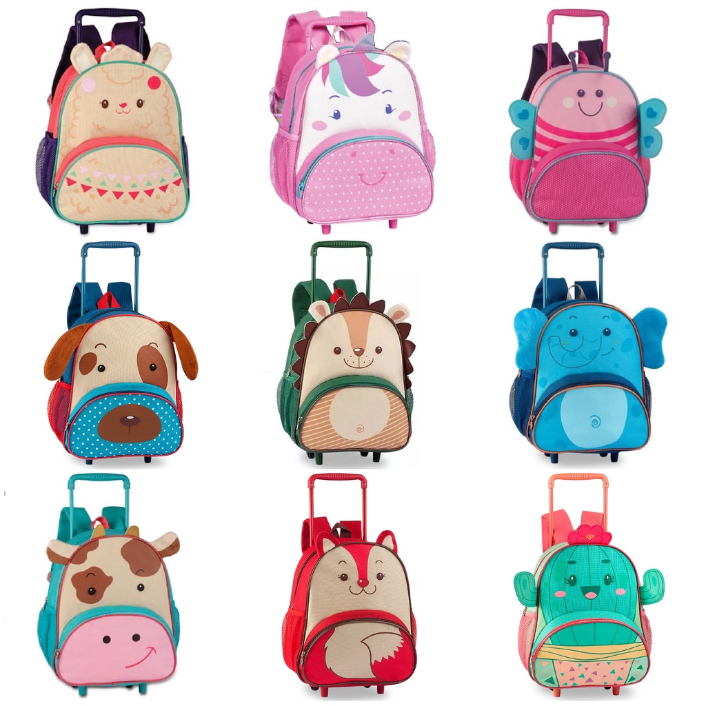 Mochila Infantil Com Rodinha Animais Zoo Clio Pets Creche Escolar