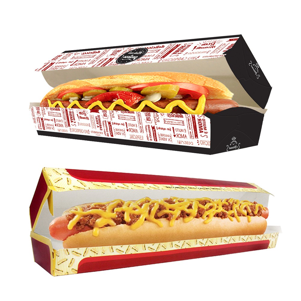 Embalagem Caixa para Cachorro Quente Hot Dog Fechado 20cm/30cm 50