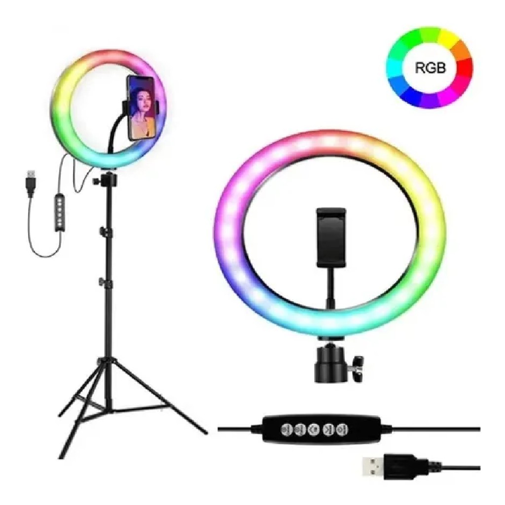 Ring Light 30cm Led Rgb Luz Colorida Tripe 2,1m Fotos Vídeos Pronta