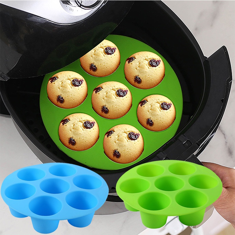 7 Buracos Silicone Muffin Bolo Copos Casa Tapete Fryer AntiAderente De