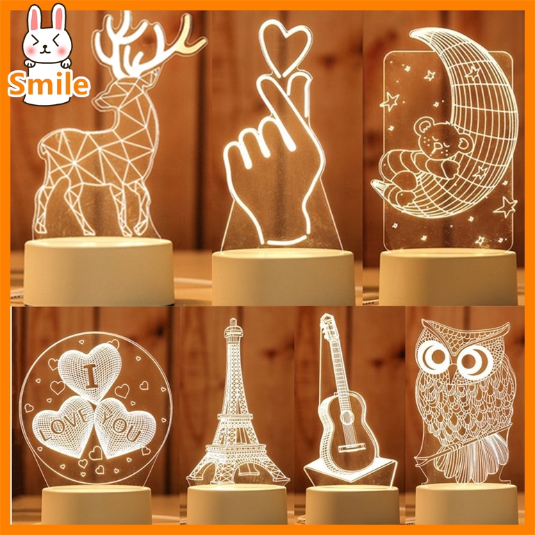 Luminária de LED USB 3D em Acrílico Criativa Noturna / Presente