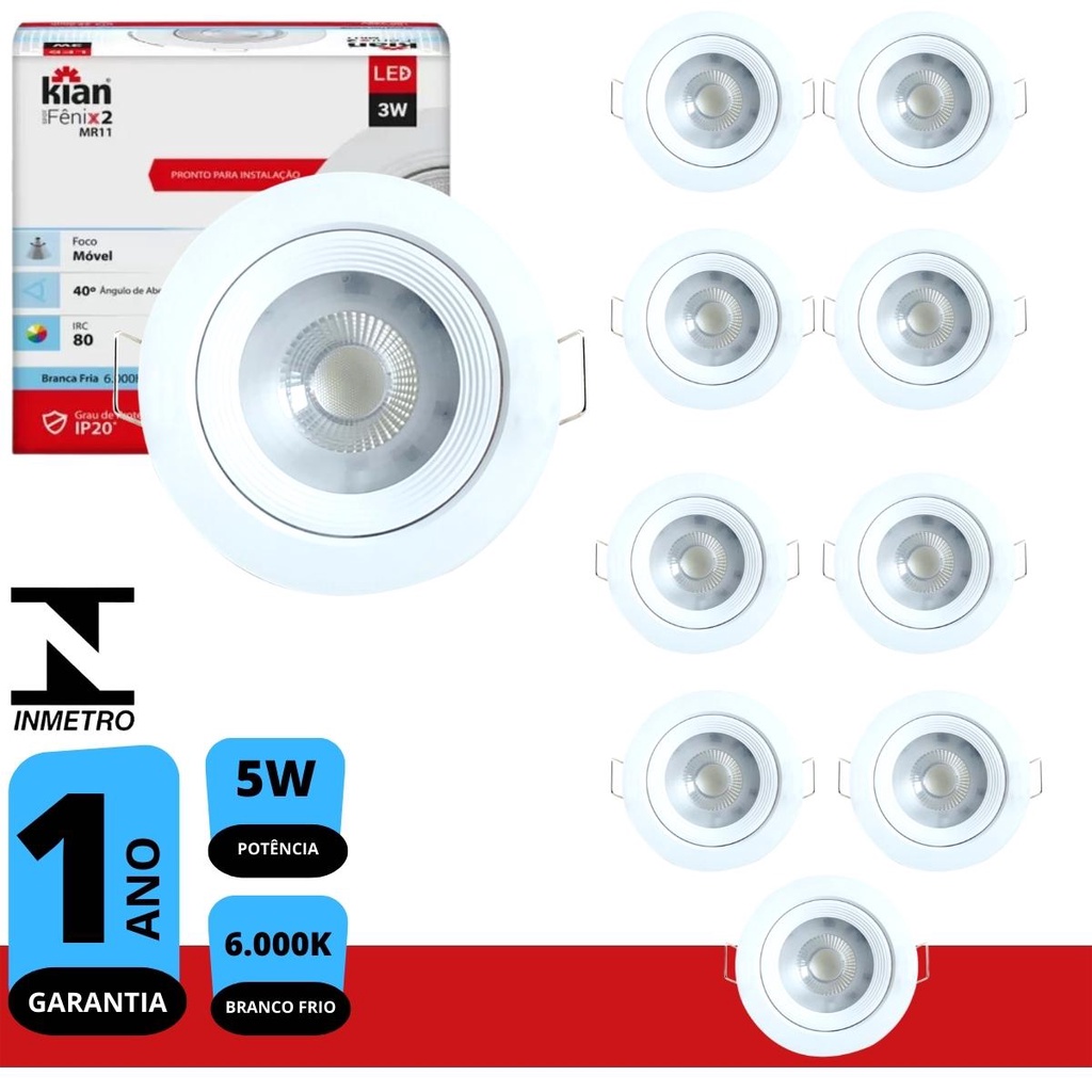 Kit 10x Spot Led Redondo Embutir Direcional Bivolt Branco Shopee Brasil