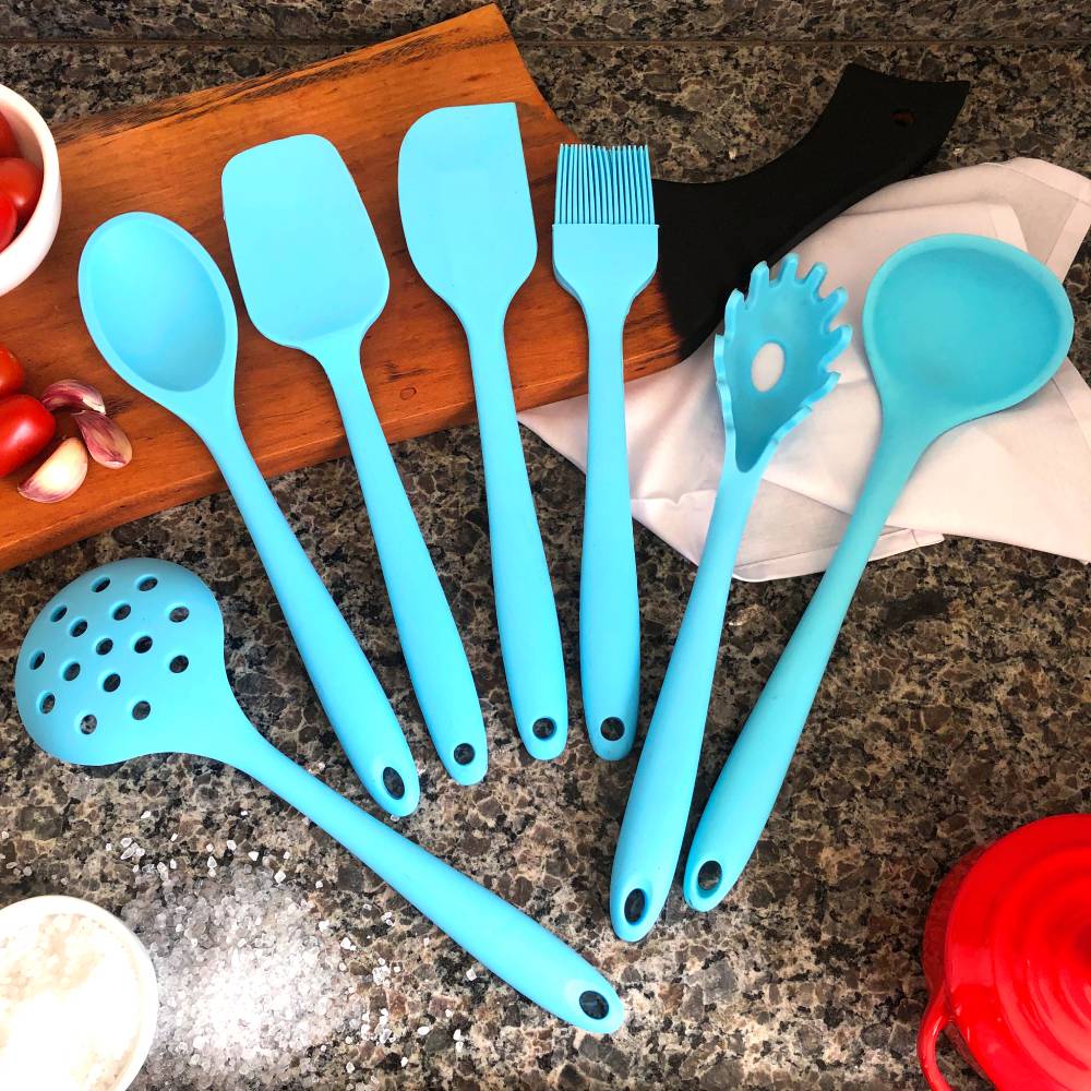 Kit Utensílios de Silicone Colors 7 Peças Azul Desconto no Preço
