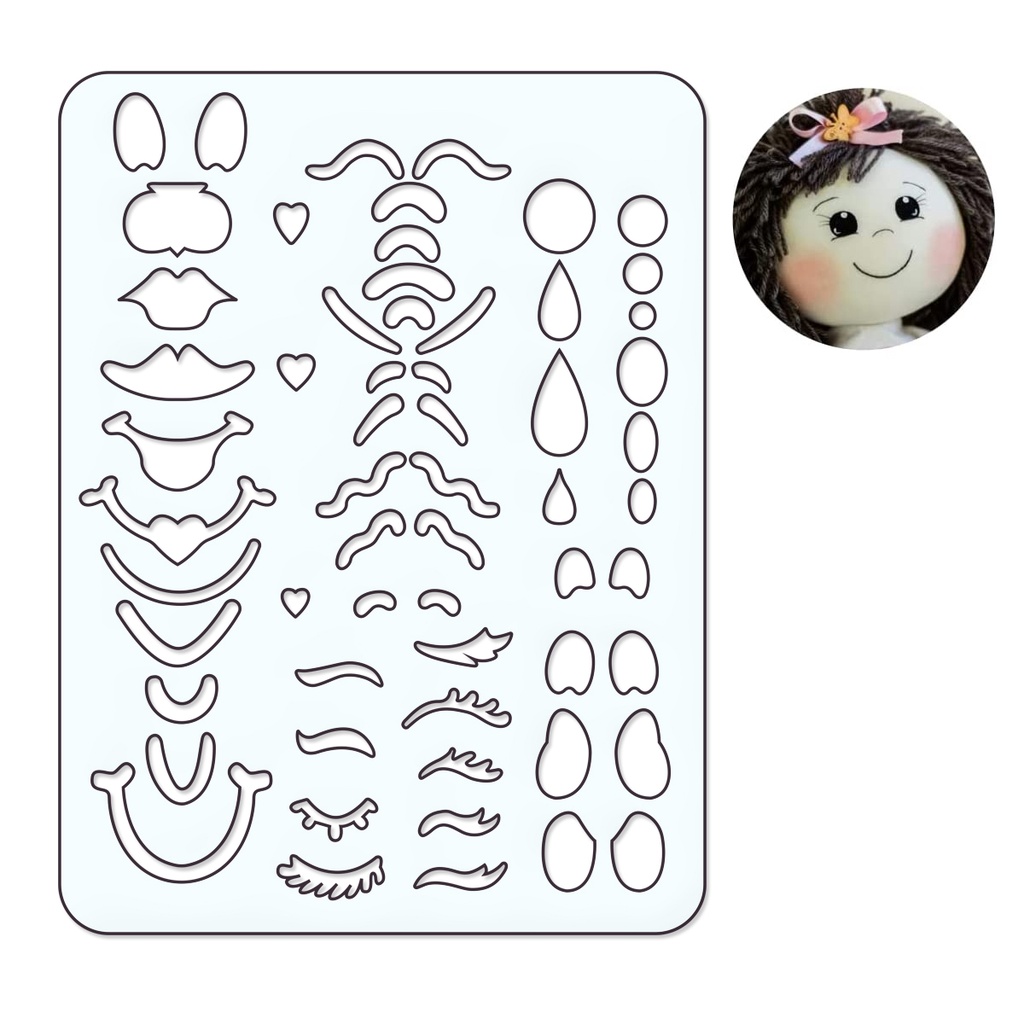 Stencil Régua Rosto de Boneca 50 Modelos Cílios Boca Olhos Shopee Brasil