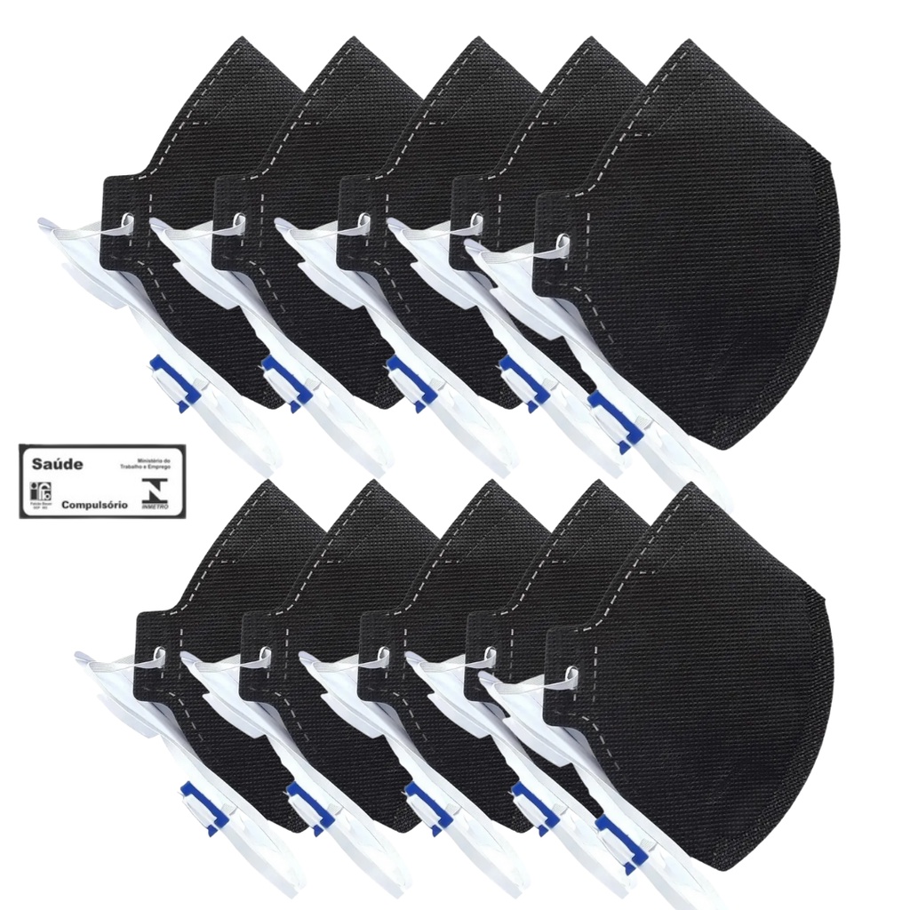 Máscara Respirador Original Pff2 N95 Preta Kit c/10 unidades C/CA