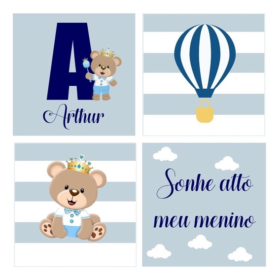 Quadro Decorativo Quarto De Bebê Arthur Nome Personalizado Sonhe Alto