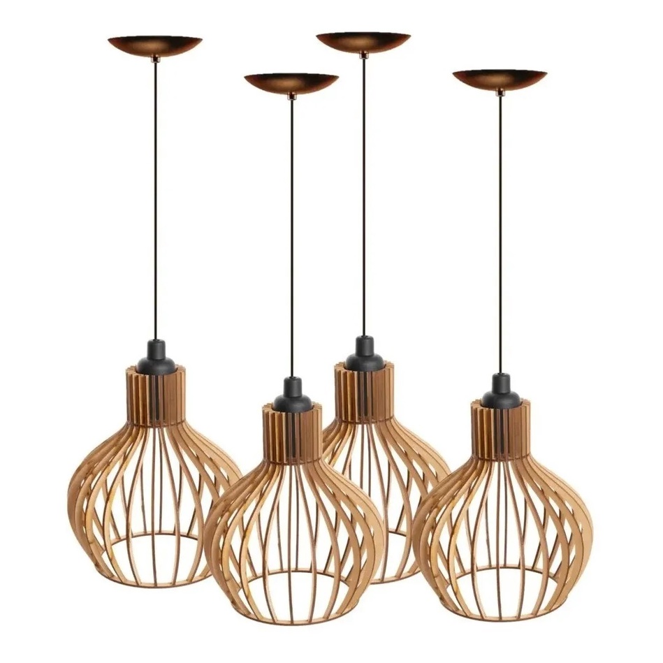 Luminária Pendente De Teto Madeira Mdf Para Decoração Escritório