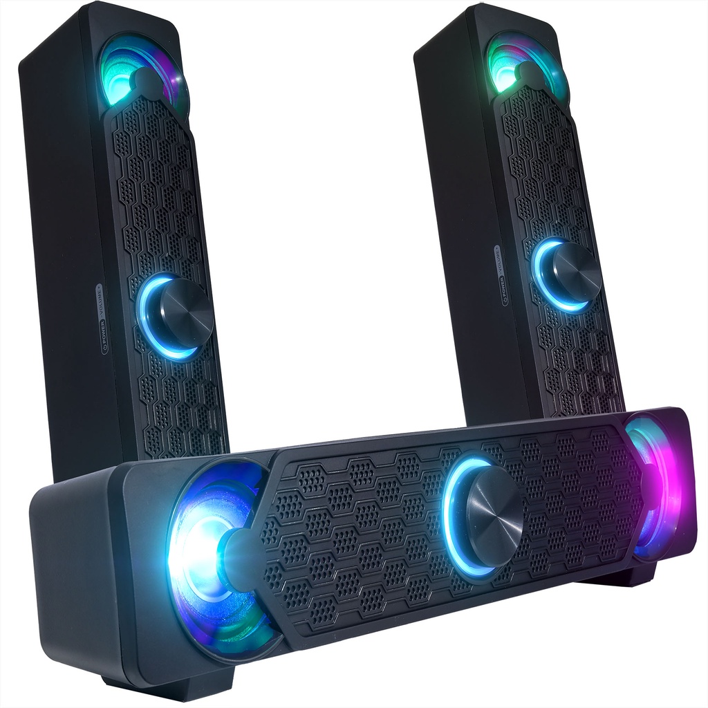 Caixa de Som Soundbar Pc Gamer Iluminação LED RGB Alto Falante
