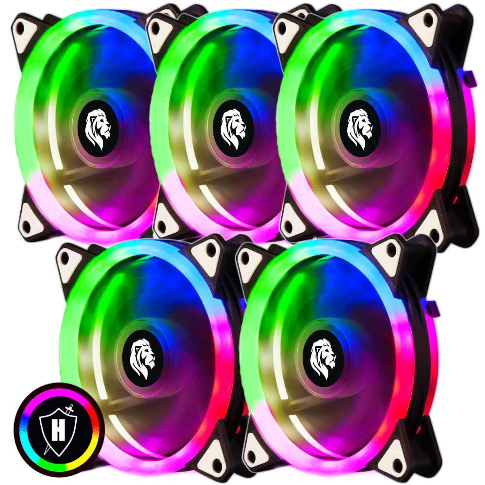 Kit 5 Cooler Fan Led RGB 120mm 12cm Pc Gamer Ventoinha