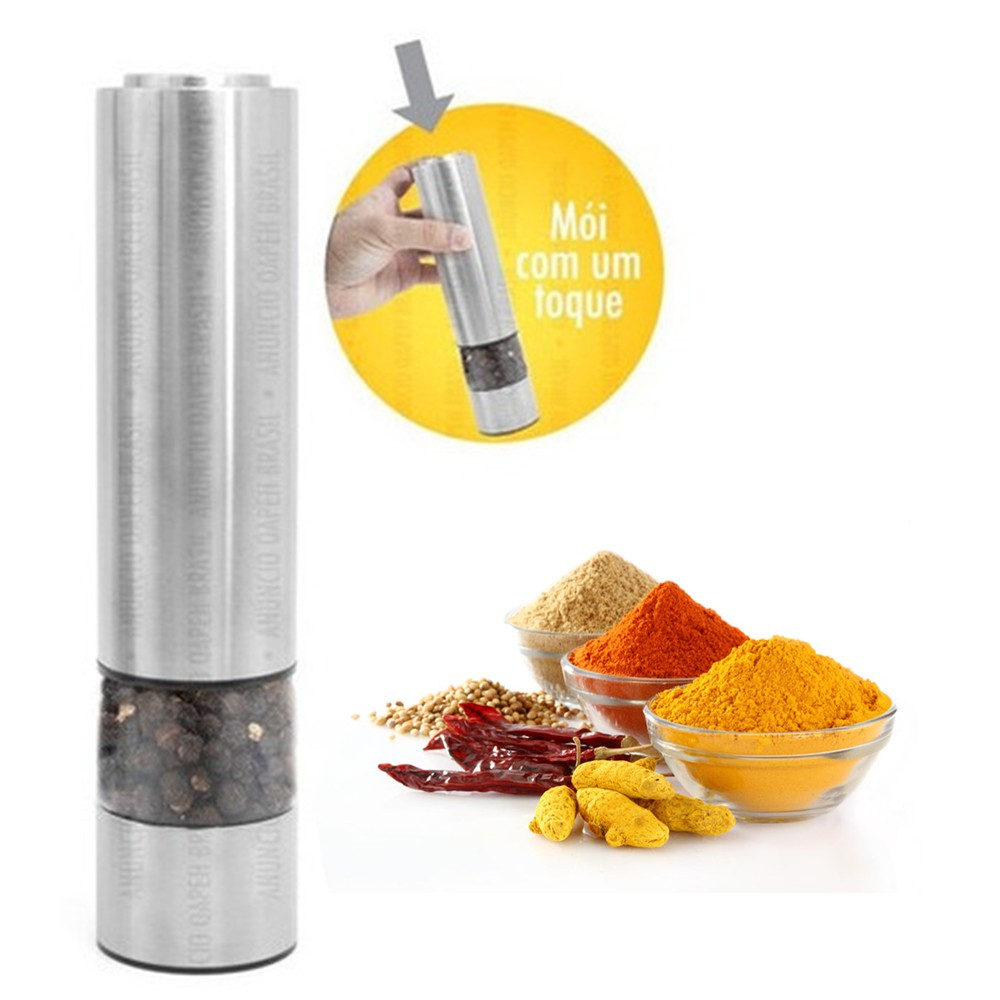 Moedor De Pimenta do Reino e Sal Elétrico em Aço Inox C/Luz Shopee Brasil