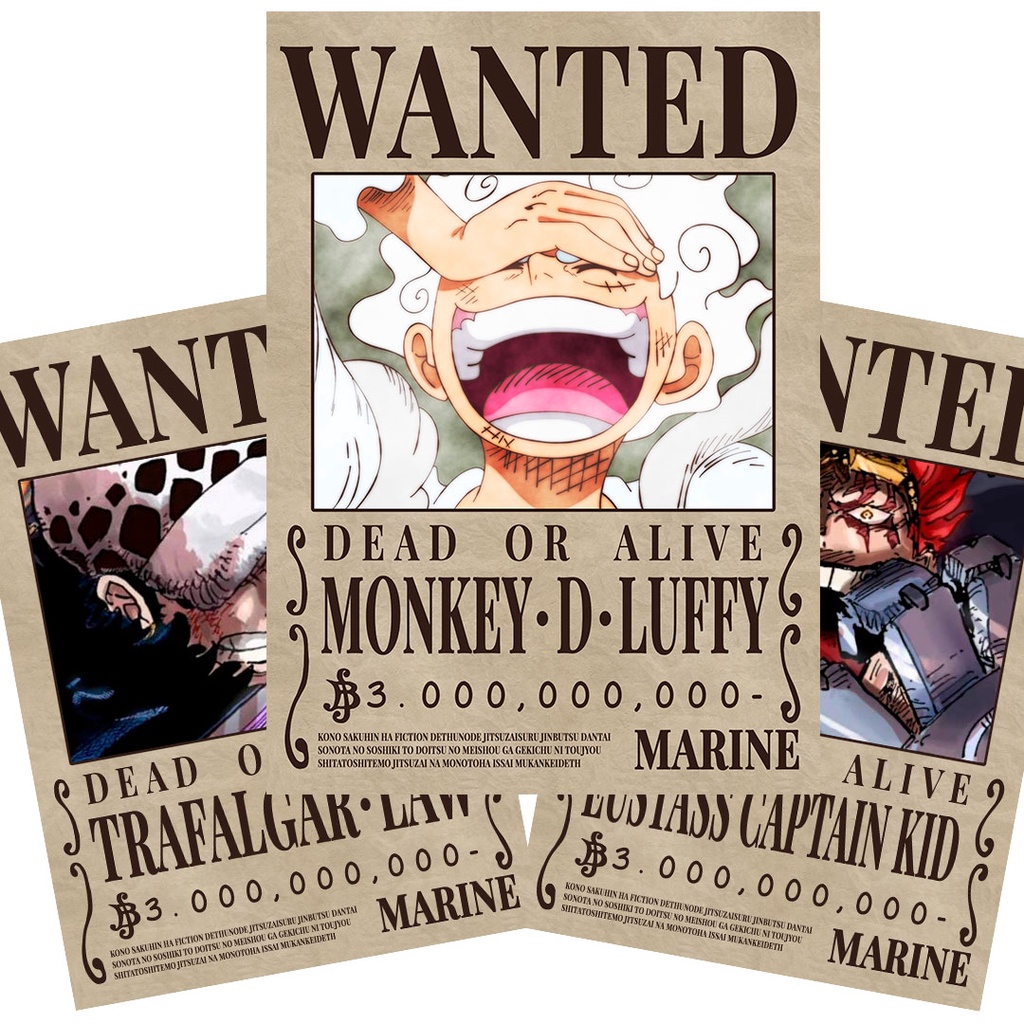 Quadro one piece 40x30 Luffy Law Eustass kid novas wano
