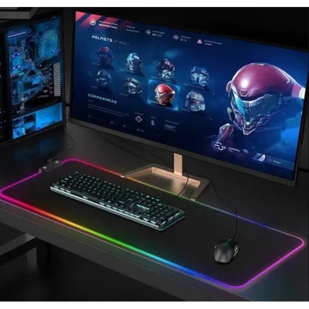 Mouse Pad Gamer RGB Grande Com Led Extragrande Emborrachado Preto 13