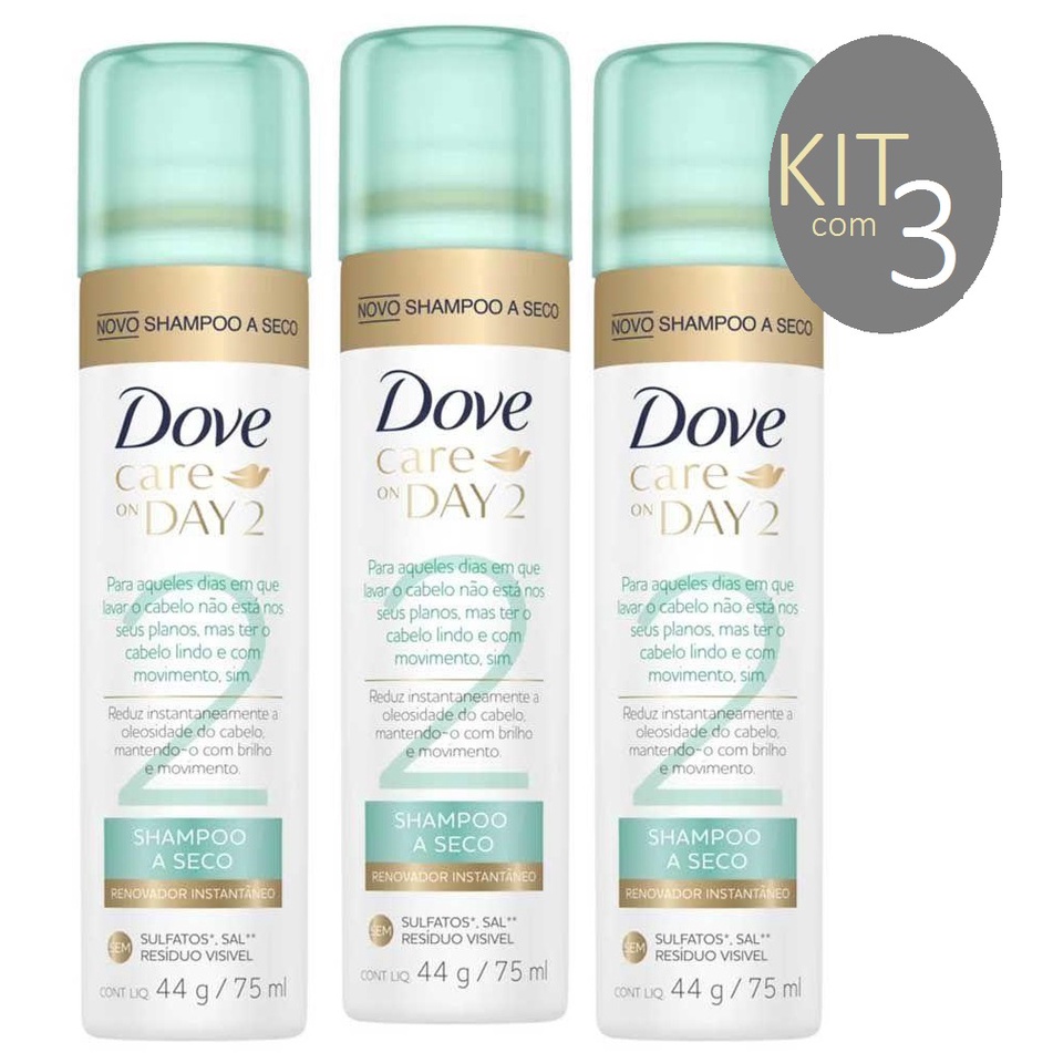 Kit c/ 3 Shampoo a Seco Dove Care On Day 2 75ml Shopee Brasil