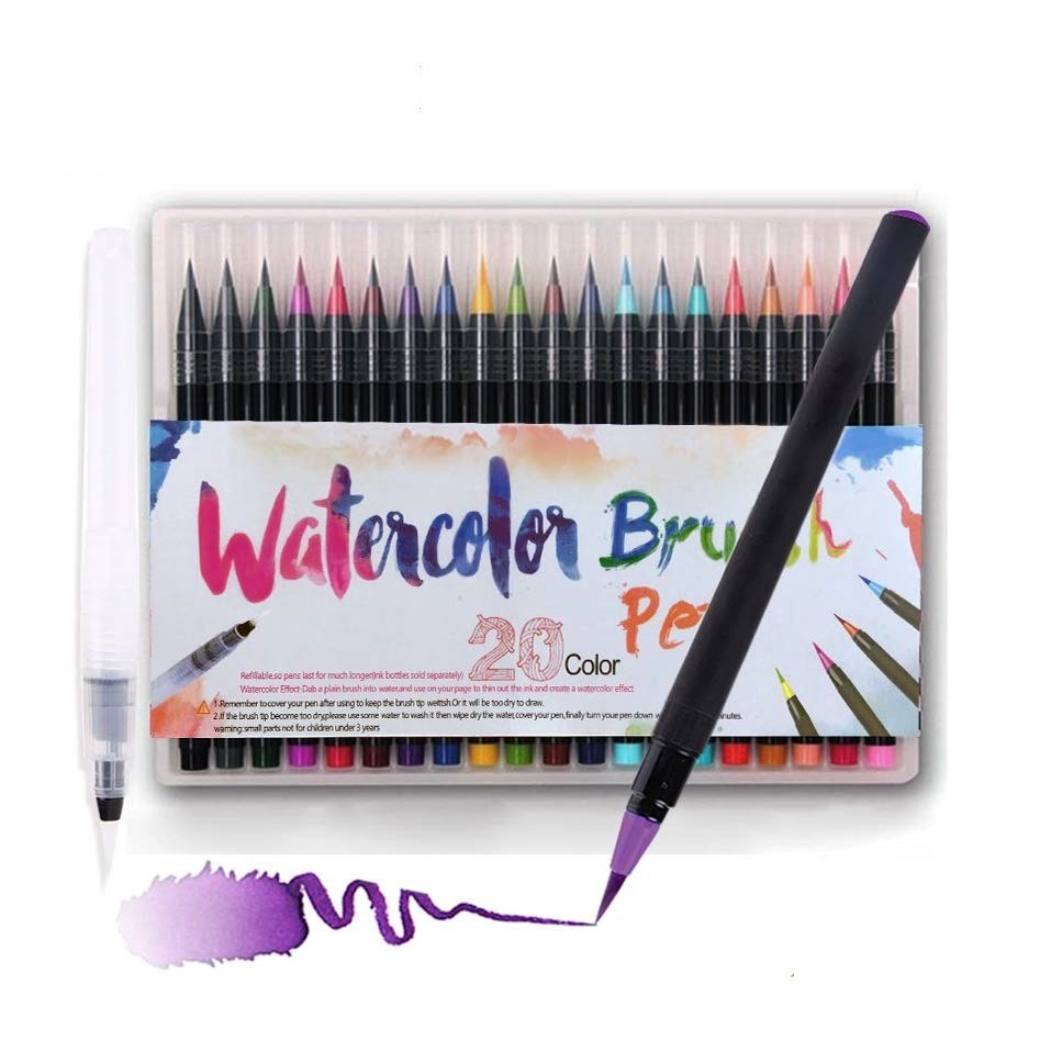 PenLab 20 Color Watercolor Paint Brush Pen Set with Refillable Water