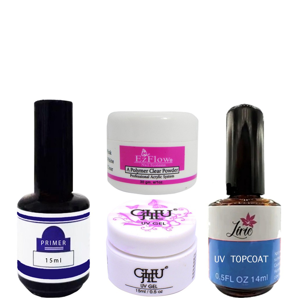 KIT 1 PRIMER E 1 TOP COAT LIRIO 15 ML 1 GEL CONSTRUÇÃO DE UNHAS LED UV