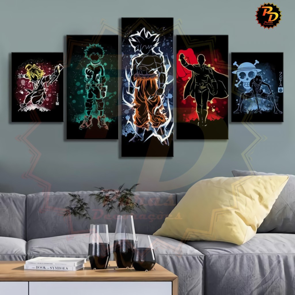 Quadro Decorativo 5 peças Mosaico quite kit Modular Animes Otaku