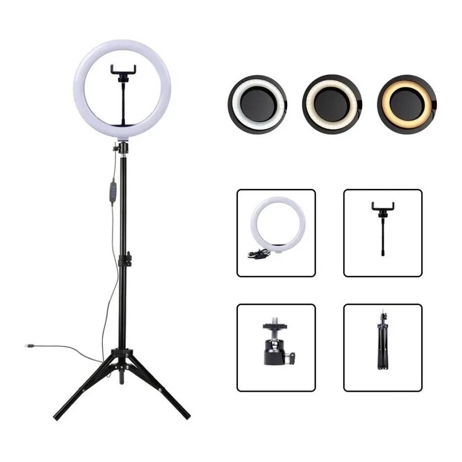 Iluminador Ring Light 6/8/10/12 Polegadas + Tripé 2,10m Anel Aro de Luz