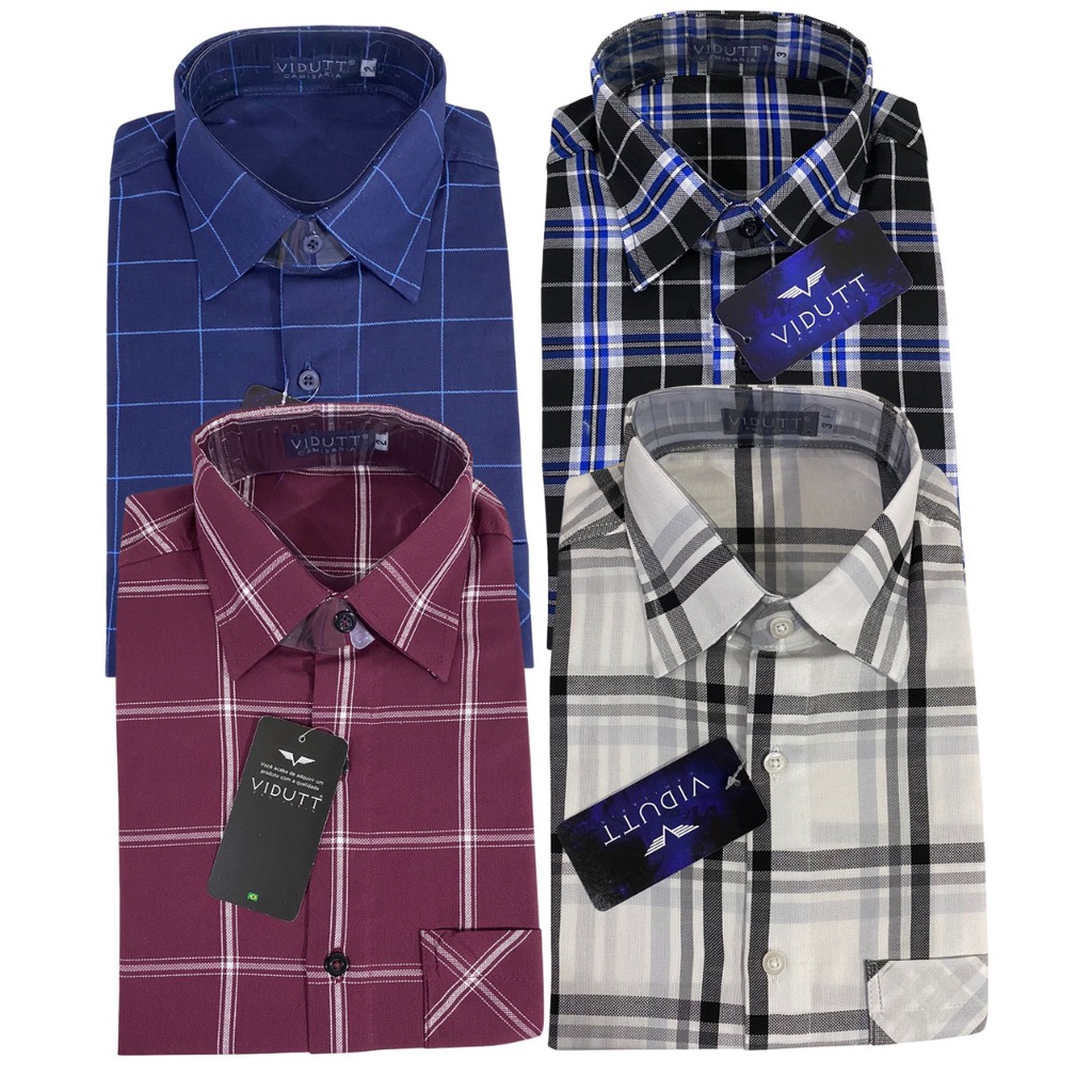 Kit 4 Camisas Masculina Xadrez Country Manga Curta Bolso Shopee Brasil