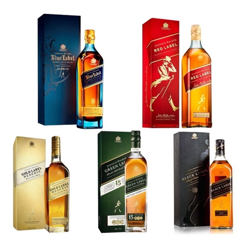 Kit 5 Whisky Johnnie Walker Blue Label + Gold Label + Red Label + Black Label + Green Label