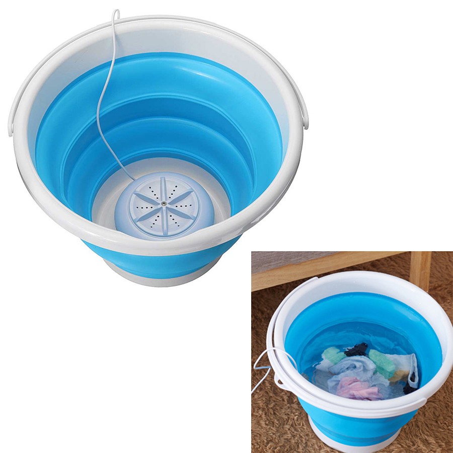 Kit Balde Retrátil 5 L Silicone + Mini Máquina de Lavar Roupas Portátil